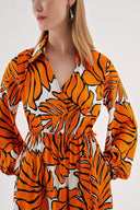 Turuncu Anvelop kapama gömlek yaka uzun elbise 94485