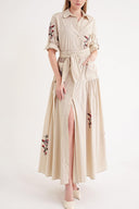 Bej Nakışlı uzun gömlek elbise 94497