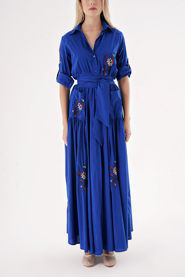 Sax Taffeta embroidered maxi shirt dress 94497