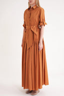 Tarçın Beli lastikli  uzun gömlek elbise 94498