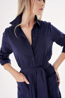 Lacivert Beli lastikli  uzun gömlek elbise 94498