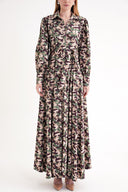 Desenli Balon kollu bele oturan uzun gömlek elbise 94508