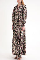 Desenli Balon kollu bele oturan uzun gömlek elbise 94508