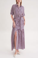 Çizgili Büzgülü uzun gömlek elbise 94523