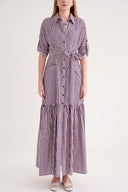 Çizgili Büzgülü uzun gömlek elbise 94523