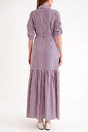 Çizgili Büzgülü uzun gömlek elbise 94523