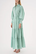 Yeşil Balon kol büzgülü kristal taş detaylı gömlek elbise 94546