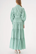 Yeşil Balon kol büzgülü kristal taş detaylı gömlek elbise 94546