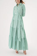 Yeşil Balon kol büzgülü kristal taş detaylı gömlek elbise 94546