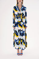 Desenli Bol kesim kemerli gömlek elbise 94549