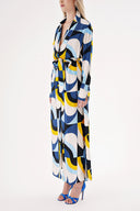 Desenli Bol kesim kemerli gömlek elbise 94549