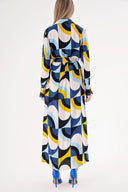 Desenli Bol kesim kemerli gömlek elbise 94549