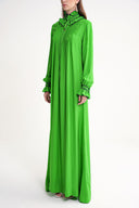 Yeşil Gipe nakış detaylı bol kesim uzun elbise 94552