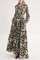 Desenli Büzgülü uzun gömlek elbise 94554