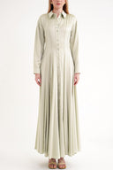 Yeşil Belden oturtmalı godeli uzun gömlek elbise 94574