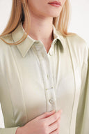 Yeşil Belden oturtmalı godeli uzun gömlek elbise 94574