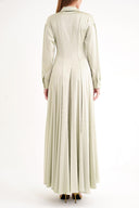 Yeşil Belden oturtmalı godeli uzun gömlek elbise 94574