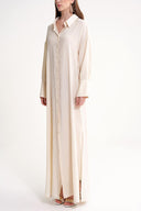 Ekru Arkası bağcık detaylı gömlek elbise 94579