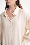 Ekru Arkası bağcık detaylı gömlek elbise 94579