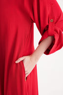 Kırmızı Bol kesim gömlek elbise 94581