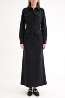 Siyah Cep detaylı uzun gömlek elbise 94587