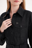 Siyah Cep detaylı uzun gömlek elbise 94587