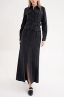 Siyah Cep detaylı uzun gömlek elbise 94587