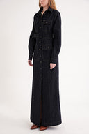 Lacivert Cep detaylı uzun gömlek elbise 94587