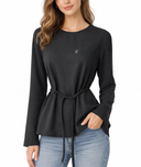 Siyah Nakış detaylı kemerli bol kesim bluz 19937