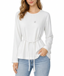 Beyaz Nakış detaylı kemerli bol kesim bluz 19937