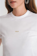 Beyaz Nakış detaylı bisiklet yaka kısa kollu t-shirt 19941
