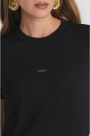 Lacivert Nakış detaylı bisiklet yaka kısa kollu t-shirt 19941