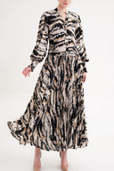 Zebra Desen Pilise detaylı bol kesim uzun elbise 94616