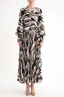 Zebra Desen Pilise detaylı bol kesim uzun elbise 94616