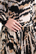 Zebra Desen Pilise detaylı bol kesim uzun elbise 94616