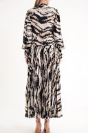 Zebra Desen Pilise detaylı bol kesim uzun elbise 94616