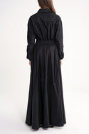 Siyah Lastik ve çıtçıt detaylı uzun gömlek elbise 94627