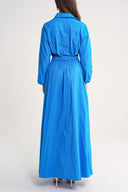 Mavi Lastik ve çıtçıt detaylı uzun gömlek elbise 94627
