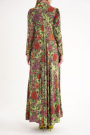 Desenli V yaka godeli bol kesim uzun elbise 94629