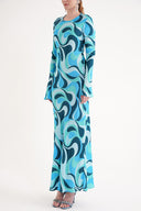 Desenli Desenli saten uzun elbise 94635