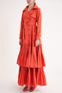 Turuncu Pilise detaylı trenç elbise 94640