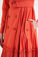 Turuncu Pilise detaylı trenç elbise 94640