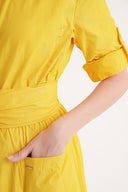 Sarı Büzgülü uzun tafta elbise 94646