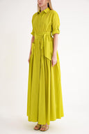 Asit Sarı Büzgülü uzun tafta elbise 94646