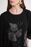 Siyah Nakış detaylı bol kesim uzun elbise 94648