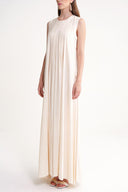 Ekru Pile detaylı bol kesim keten elbise 94653