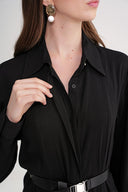 Siyah Kemer detaylı uzun gömlek elbise 94658