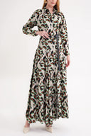 Desenli Kemer detaylı uzun gömlek elbise 94658