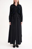 Siyah Cep ve lastikli bel detaylı uzun elbise 94661