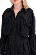 Siyah Cep ve lastikli bel detaylı uzun elbise 94661